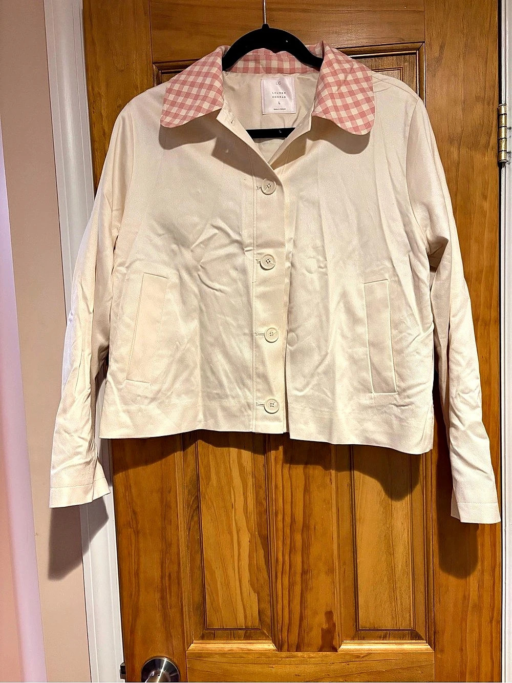 Lauren Conrad Gingham Jacket in Cream & Pink Size Large NWT